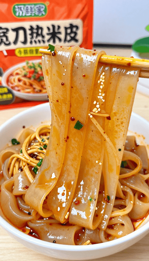 宽刀热米皮素材：沔鲜宽刀热米皮：复刻街边美味，开水即食超满足