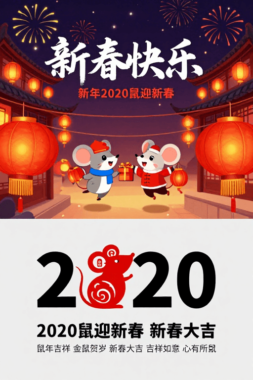 春节庆典素材：2020鼠年国潮新春插画海报