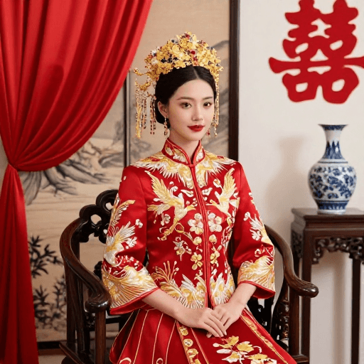 新娘肖像素材：红妆华服：中式新娘优雅端庄