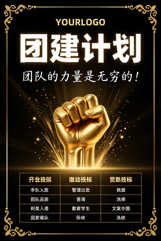 商务风格素材：黑金奢华动感：团建计划海报设计