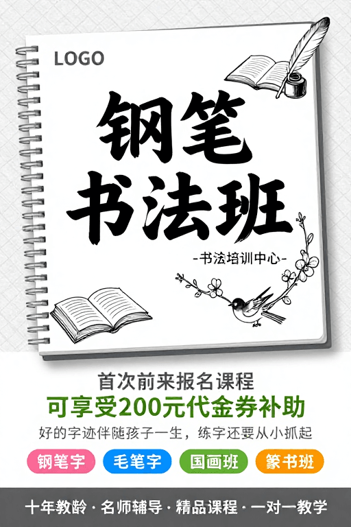 课程展示素材：手绘素描风书法培训招生海报