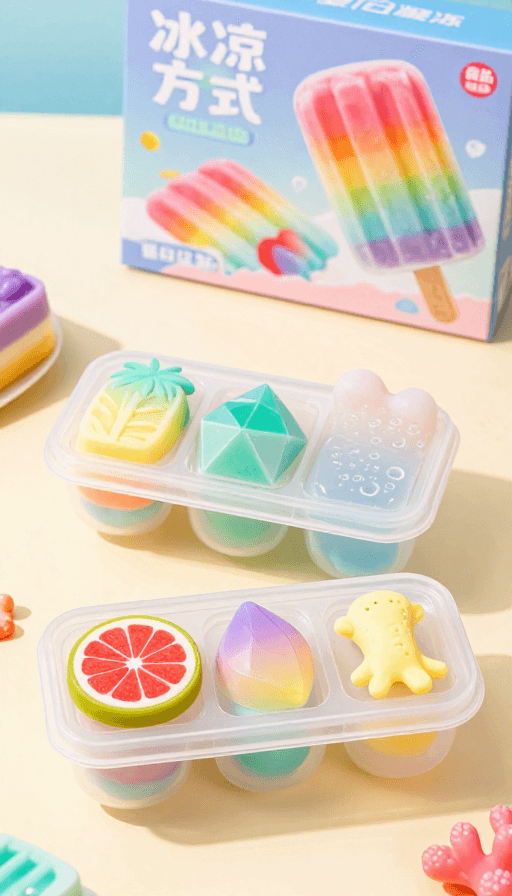 夏日冰品模具素材：夏日创意冰品模具：果冻质感与彩虹雪糕的完美搭配