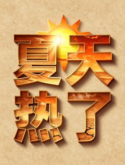 高温氛围素材：夏日酷热：烫金立体字的视觉冲击