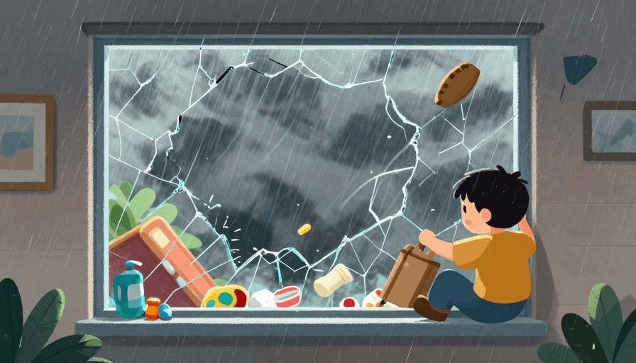逆光氛围素材：台风天室内危险：卡通科普插画警示