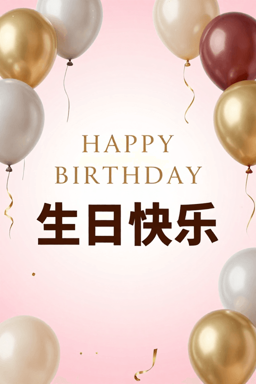 简约现代素材：粉金渐变气球装饰生日快乐海报