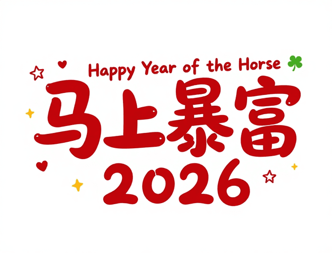创意文案素材：喜庆新年祝福：马上暴富2026马年创意书法海报