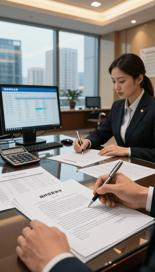 银行贷款素材：现代银行贵宾室贷款审批场景实拍