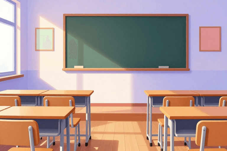 UI适配素材：清新教室插画：阳光洒满的学习空间