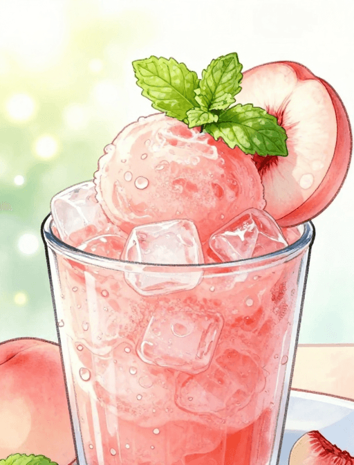 漫画插画素材：夏日手绘漫画：水蜜桃沙冰清凉特写