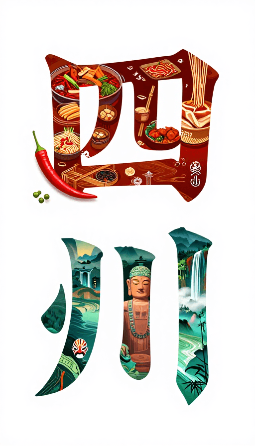 四川文化素材：川味非遗字体艺术：麻辣鲜香与山水灵韵的视觉盛宴