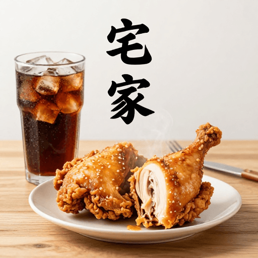 毛笔书法素材：宅家美味：热气腾腾的炸鸡与冰爽可乐