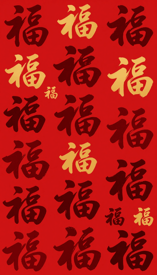 无留白设计素材：中国春节喜庆背景：多体书法福字矢量图案
