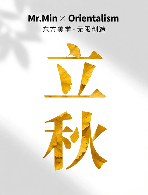 自然光影素材：银杏立秋艺术字，自然光影融合东方美学