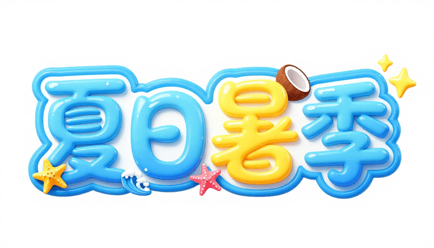 3D设计素材：夏日狂暑季：蓝黄3D活力艺术字设计