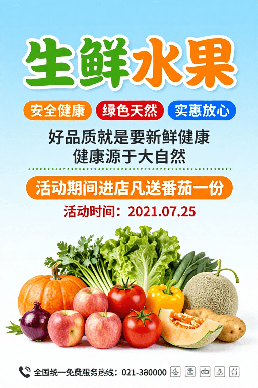 广告宣传素材：清新活力生鲜水果促销海报