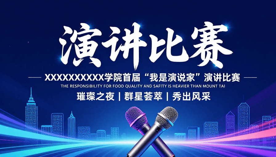 深蓝渐变背景素材：科技舞台：首届‘我是演说家’演讲大赛宣传海报