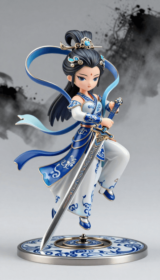 Q版设计素材：Q版古风侠女手办：花丝镶嵌与青花工艺惊艳呈现