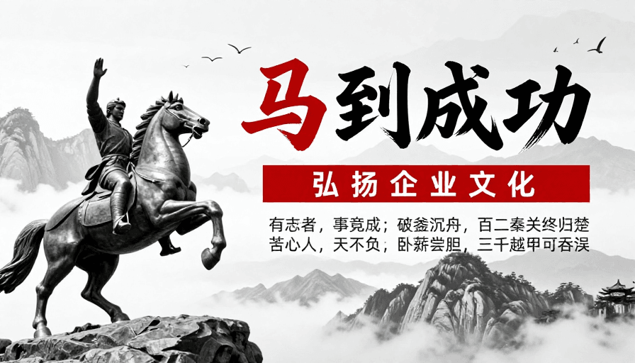 黑白红调素材：马到成功：企业奋斗精神的视觉呈现