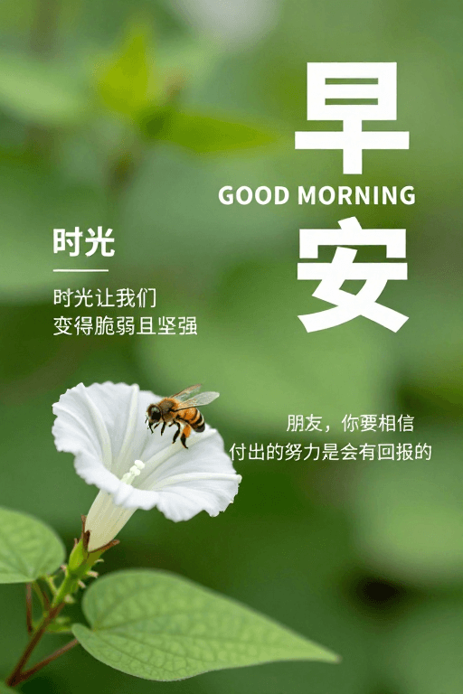 早安问候素材：现代清新早安海报：宁静晨景与生命力量