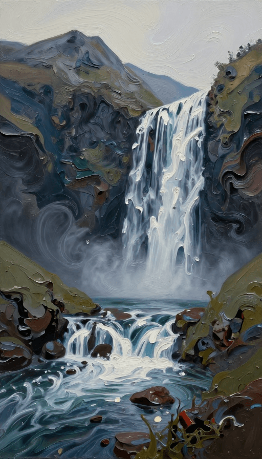 流体艺术素材：流动光影下的静谧山水：油画流体艺术