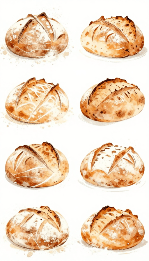 面包主题素材：欧包抽象插画：拓印纹理与面粉飞舞的艺术