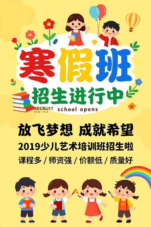 寒假班素材：活力寒假班招生 童趣插画吸引家长