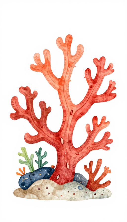 海洋生物素材：绚丽海底：精致珊瑚插画