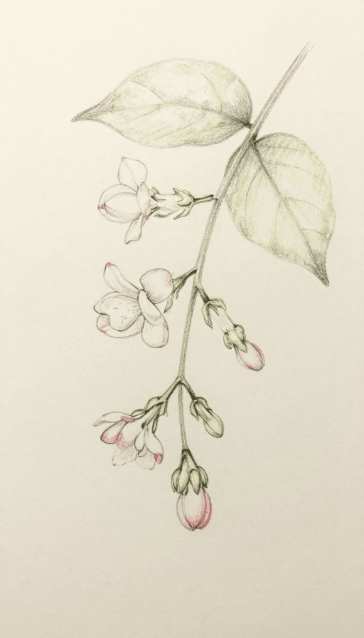 花卉插画素材：垂茉莉彩铅素描：轻盈通透的复古花枝艺术