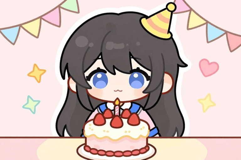 蛋糕主题素材：欢乐生日祝福：温馨蛋糕与彩带