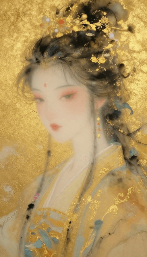 金箔岩彩素材：金箔岩彩绘·敖丙国风特写