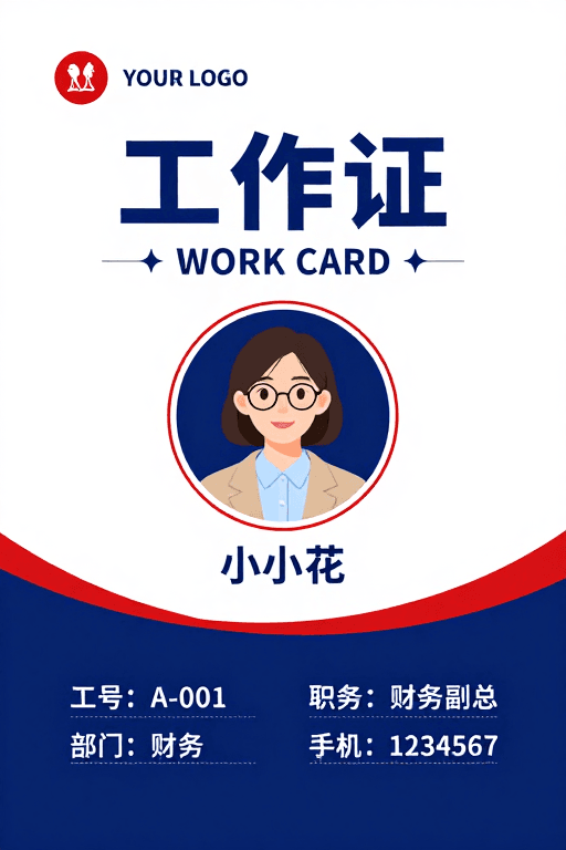 简洁排版素材：专业职场工作证设计蓝红主调简洁风格