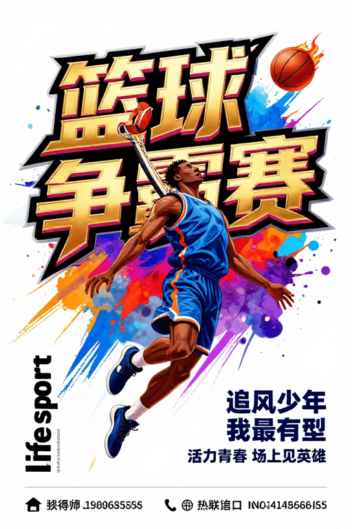 动态视觉素材：热血篮球争霸赛：青春爆发力运动海报