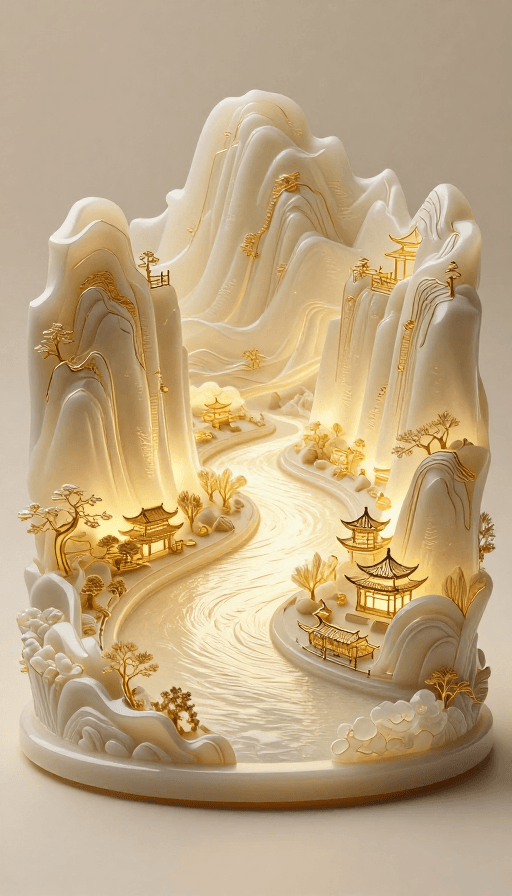 微缩景观素材：鎏金微缩漓江：玉石光泽的超现实中国秘境