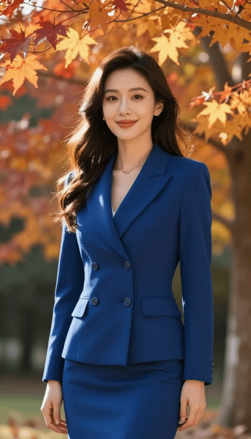 枫叶背景素材：蓝调秋日美人：枫叶晚间的优雅回眸