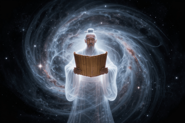鱼眼镜头素材：星渊幻境：孔子在透明漩涡中现身