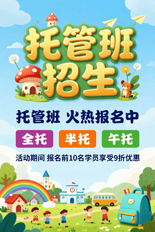 托管班素材：梦幻童趣插画托管班招生海报