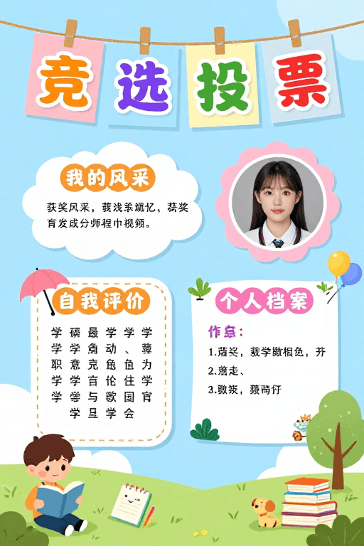 手绘插画素材：童趣校园竞选投票海报设计