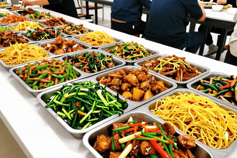 校园食堂素材：校园食堂美食实拍：鲜亮中式炒菜诱人呈现