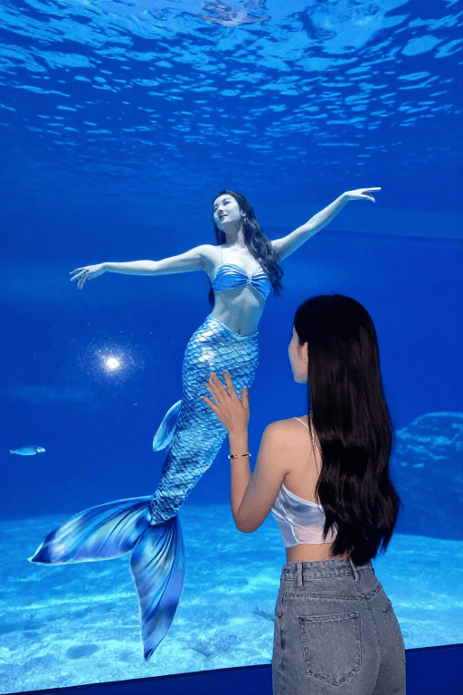珠海海洋馆素材：珠海海洋馆美人鱼舞蹈，梦幻人鱼邂逅真美