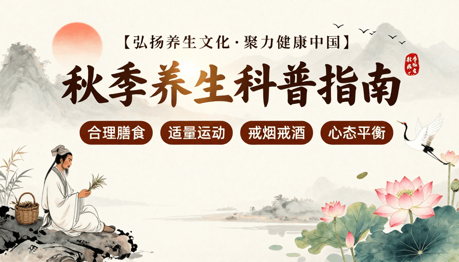 科普海报素材：古风水墨秋季养生海报：健康文化与现代传播