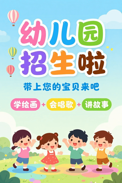 渐变背景素材：清新童趣幼儿园招生海报设计