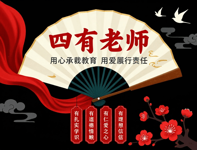 传统纹样素材：中国风教育海报：四有老师庄严呈现