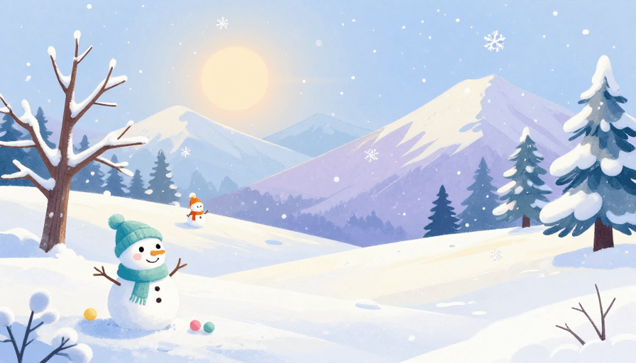 背景图素材：冬日童话：水彩雪人雪景插画