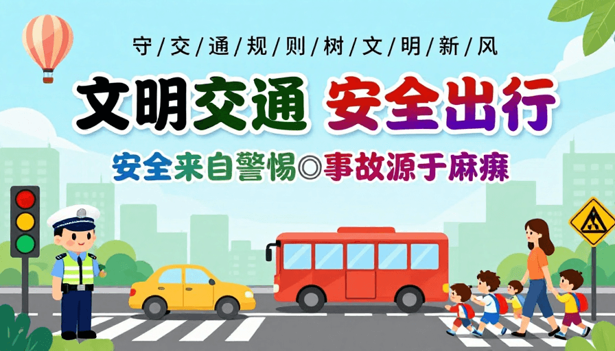 公益海报素材：文明交通安全出行卡通公益海报