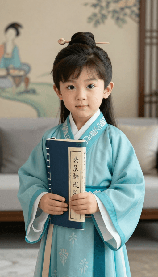 现代客厅素材：青蓝汉服古韵童影：古风男孩现代客厅写真