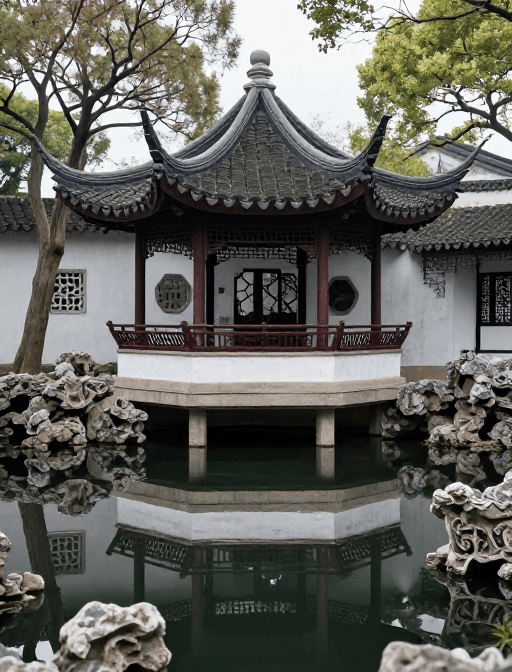 传统文化素材：苏州园林的静谧美景：经典中式景观