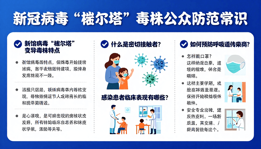 科普海报素材：蓝色科技风公卫海报：德尔塔防范知识普及