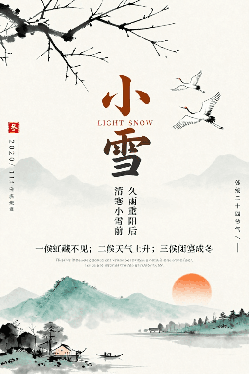 小雪节气素材：水墨小雪节气海报，传统书法与现代设计融合