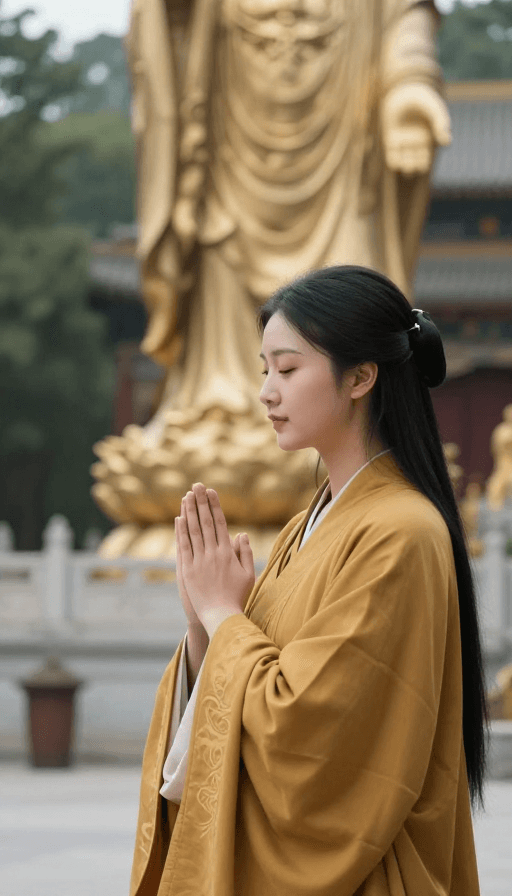 宗教仪式素材：虔诚拜佛：女性与寺庙的静谧时刻