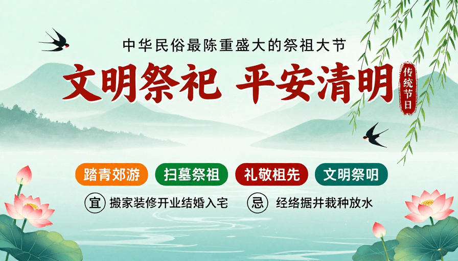 祭祖文化素材：清明雅韵：中国风文明祭祀文化海报